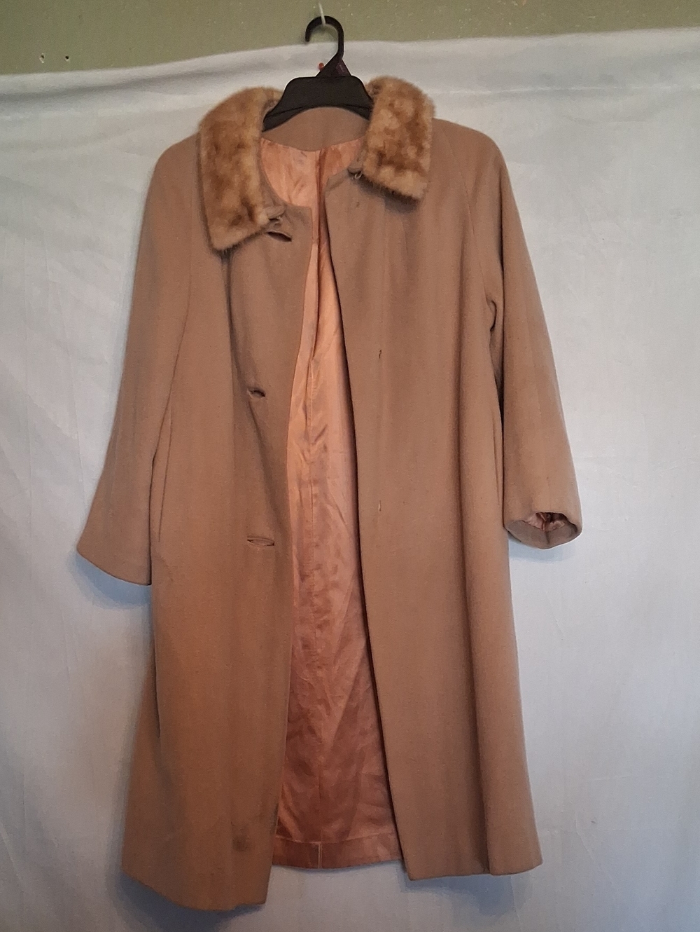 Carol Brent Classic Women's Camel Coat with Faux Fur Collar Size M